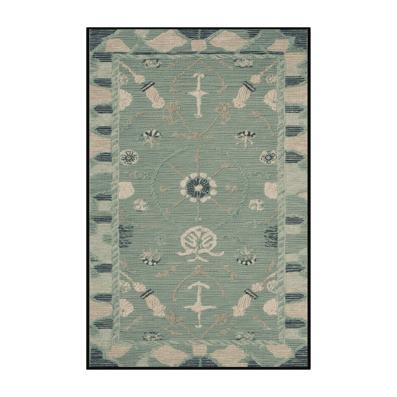 Washable Seafoam Nautical Area Rug, Rectangle 2' x 3'