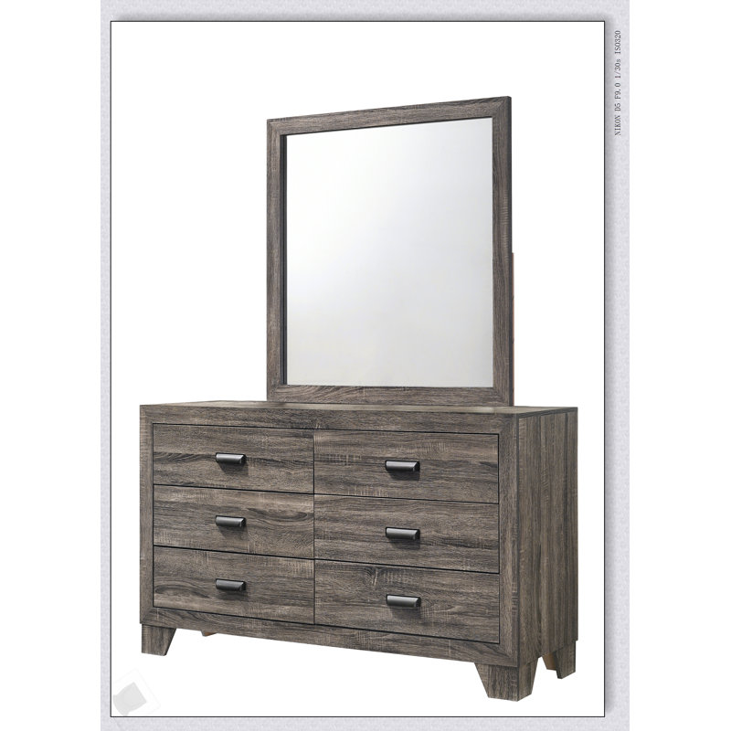 Commode de rangement contemporaine à 6 tiroirs avec quincaillerie en métal et finition gris rustique pour les chambres à coucher modernes