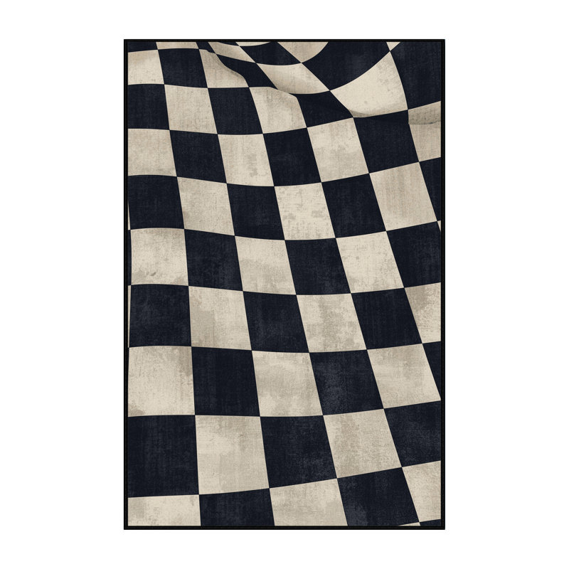 Tapis moelleux et moelleux rétro à carreaux gris et noir Narberth, 6 X 9