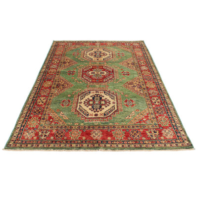 5x8 Green and Red Kazak Tribal Rug