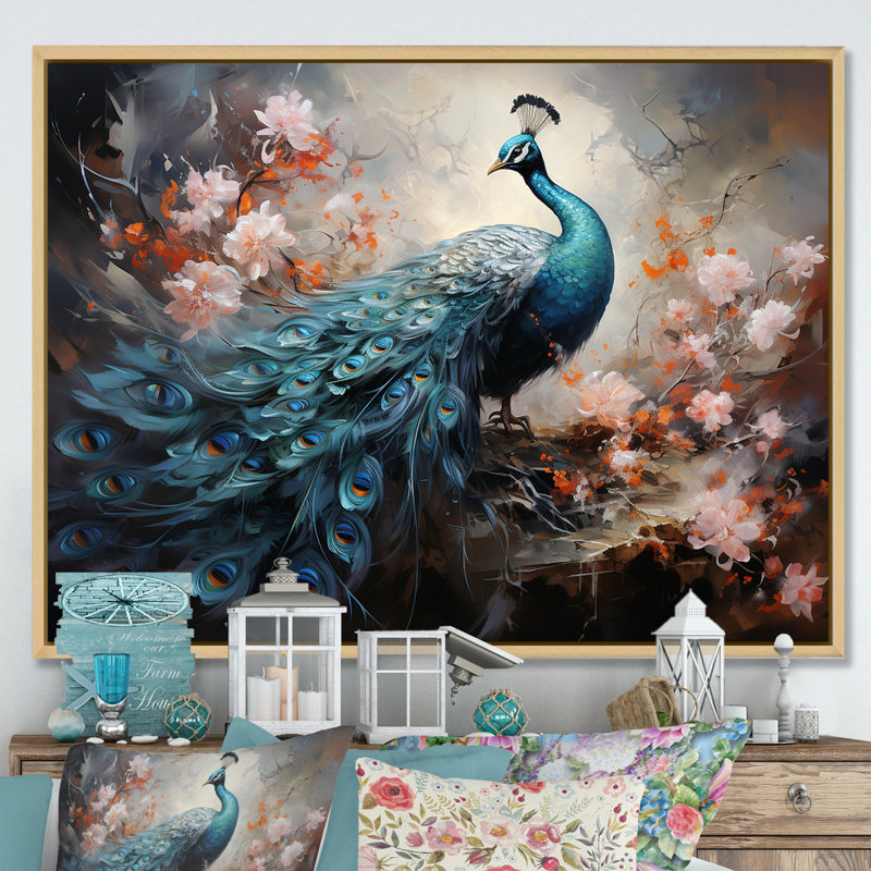 " Peacocks Graceful Elegance I ", Natural Floater Frame, 30" H x 40" W x 1.5" D