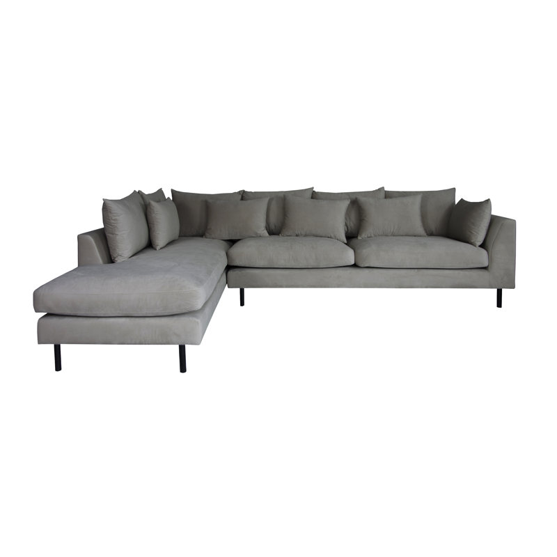 Verne 4 Seater Velvet Corner Sectional, Left Hand Facing, Grey
