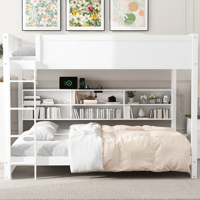 Lit superposé avec et rangement, grand au-dessus du grand lit, lit blanc, rangement de construction fiable, Blanc