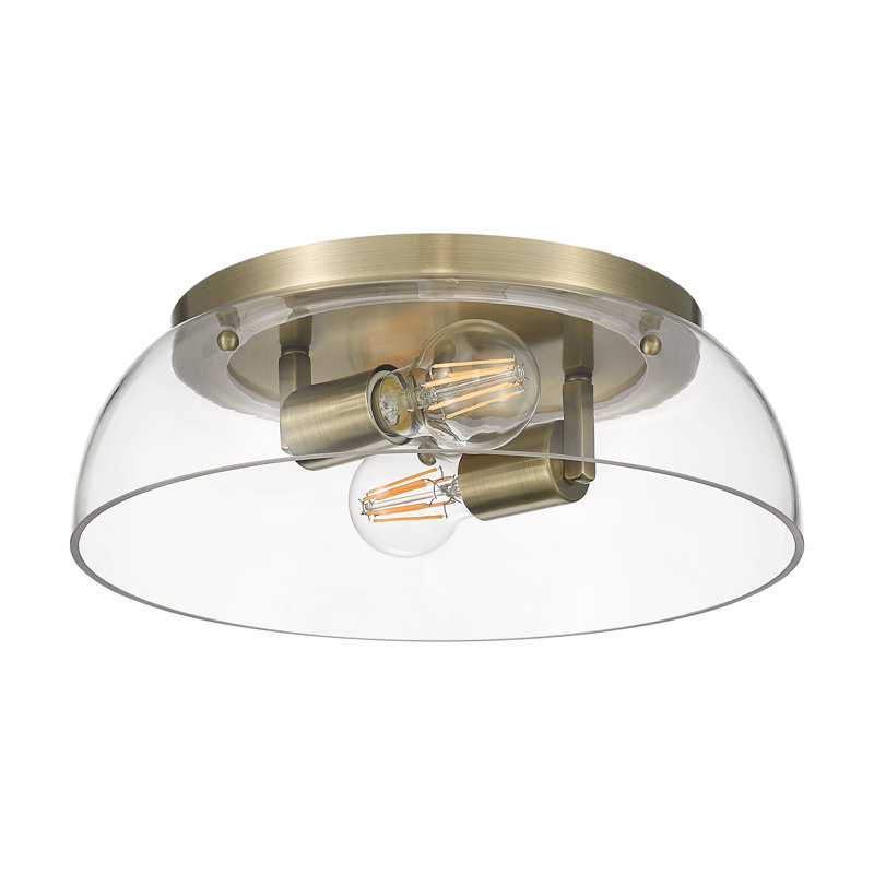 Iftimie 14" Flush Mount with Clear Glass, Aged Brass