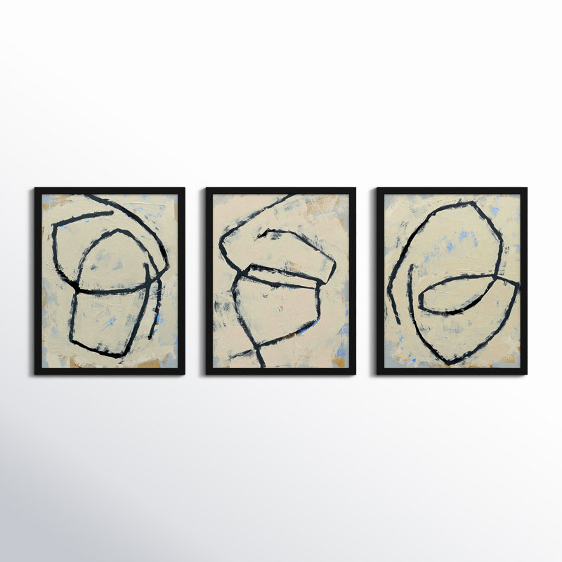 Twisted 1, 2, 3. Set Of 3 Framed 3 Pieces by Jacques Pilon Print, 30" H x 24" W x 1.25" D, Black Framed Paper