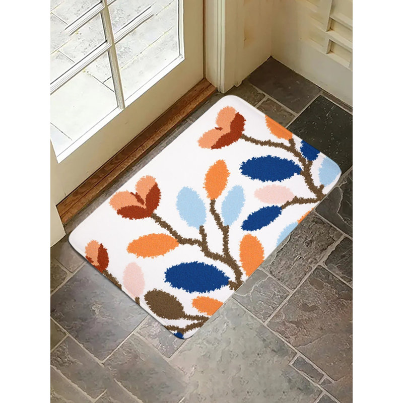 Tapis pour salle de bain à motif de feuilles et de fleurs colorées, 36 x 24
