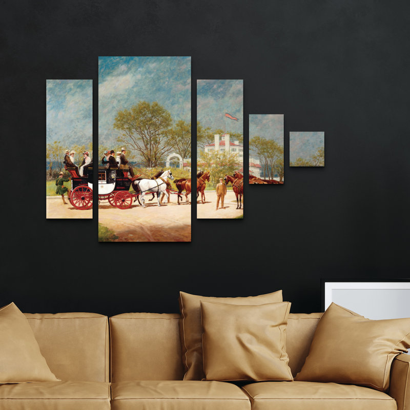 Ensemble de 5 panneaux muraux - Marcus Jules «Horses», art mural sur toile pour le salon, la chambre à coucher ou le bureau 