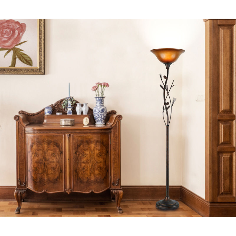 Lampe sur pied rustique de 150 W à 3 intensités, forme pomme de pin, abat-jour en verre ambré, culot E26, hauteur 183 cm, câble de 1,8 m.