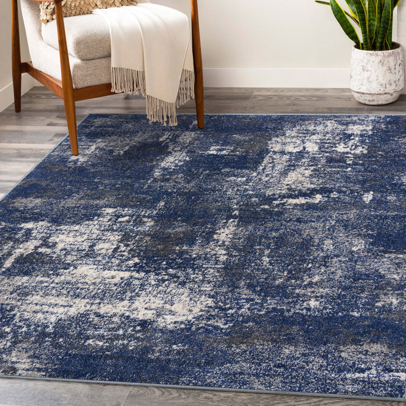 Blue and Beige Abstract 5' x 7' Synthetic Area Rug