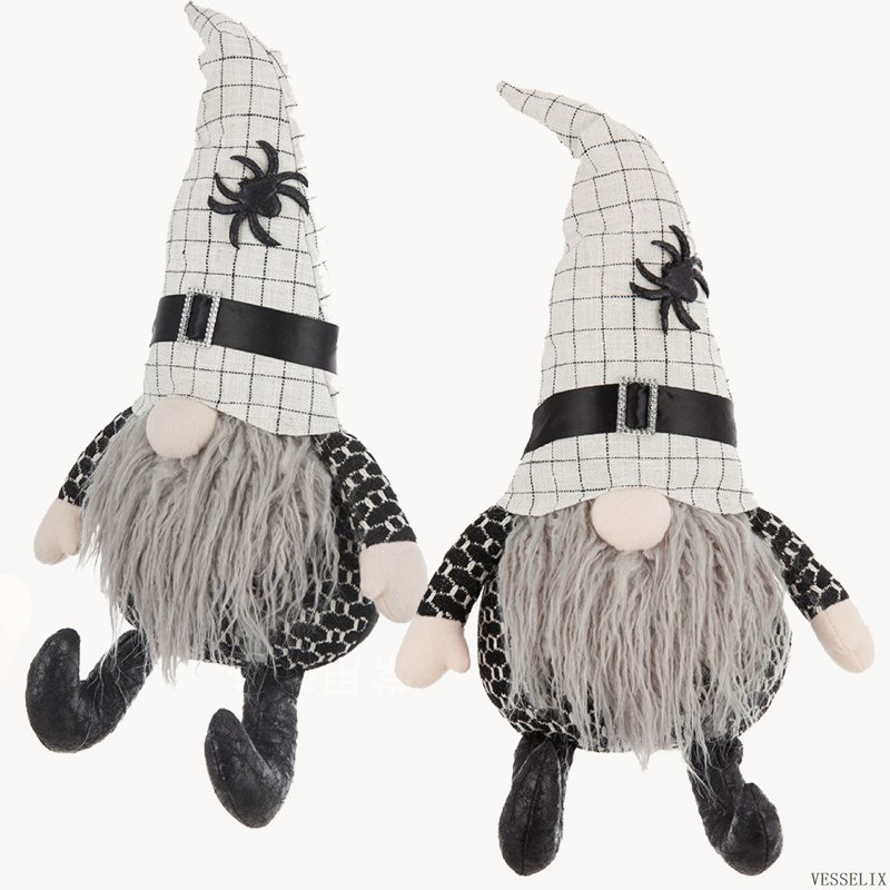 Ensemble de 2 gnomes assis en tissu avec araignée blanche, 10,2 x 5,5 x 23,5 po pour Halloween