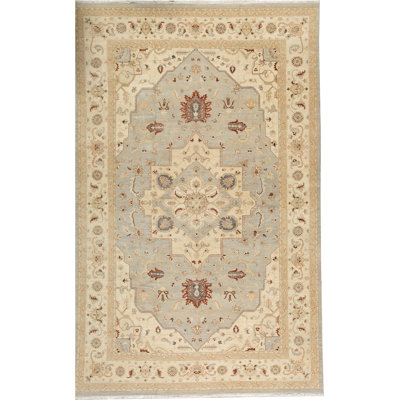 Wool Oriental Area Rug in Cream/Blue