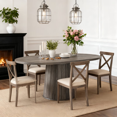 55 Inch Oval Dining Table With Wood Base For Dining Room, Kitchen