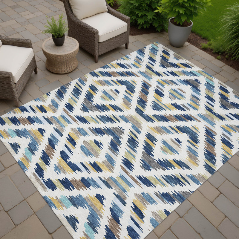 Machine Washable Indoor/Outdoor Chantille Tribal Rug, 3' x 5', Navy