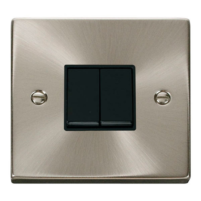 Satin / Brushed Chrome 10A 2 Gang 2 Way Light Switch