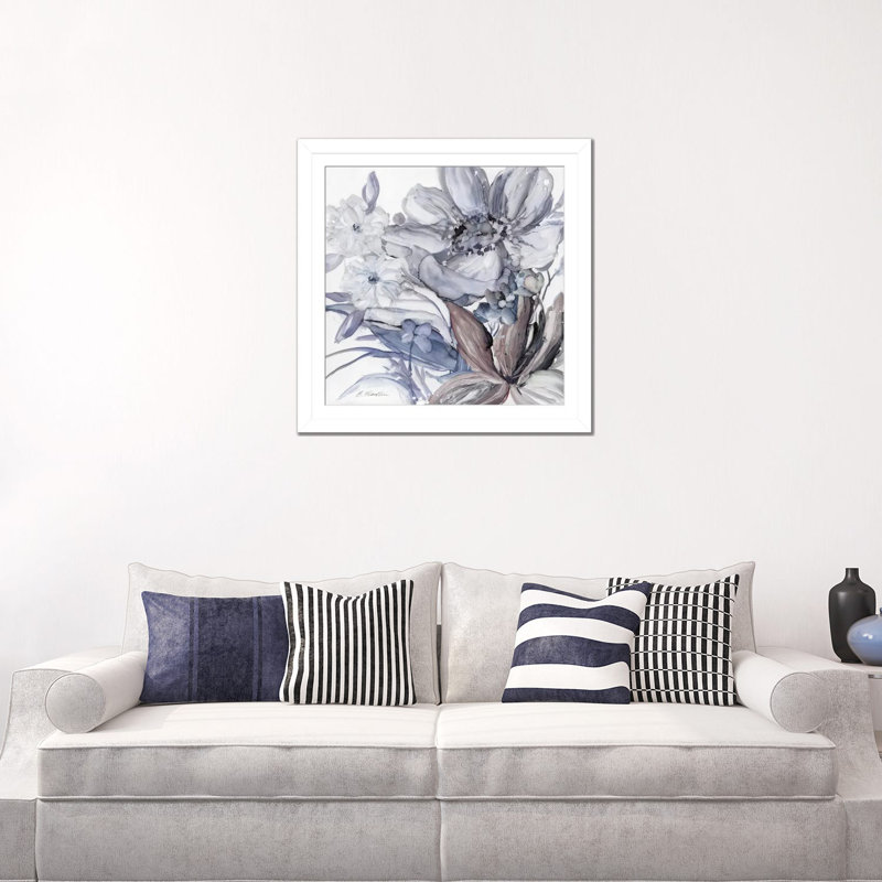 Seaglass Garden II - Bleu, Cadre d'angle ouvert noir, H 16 po x l 16 po