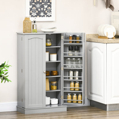 41" Storage Cabinet Kitchen Pantry, 12 Door Shelves, Double Doors, 5 Shelving, Adjustable, Paper Gray For Functional Space Shelf Unit, Adjustable Efficient Utilization