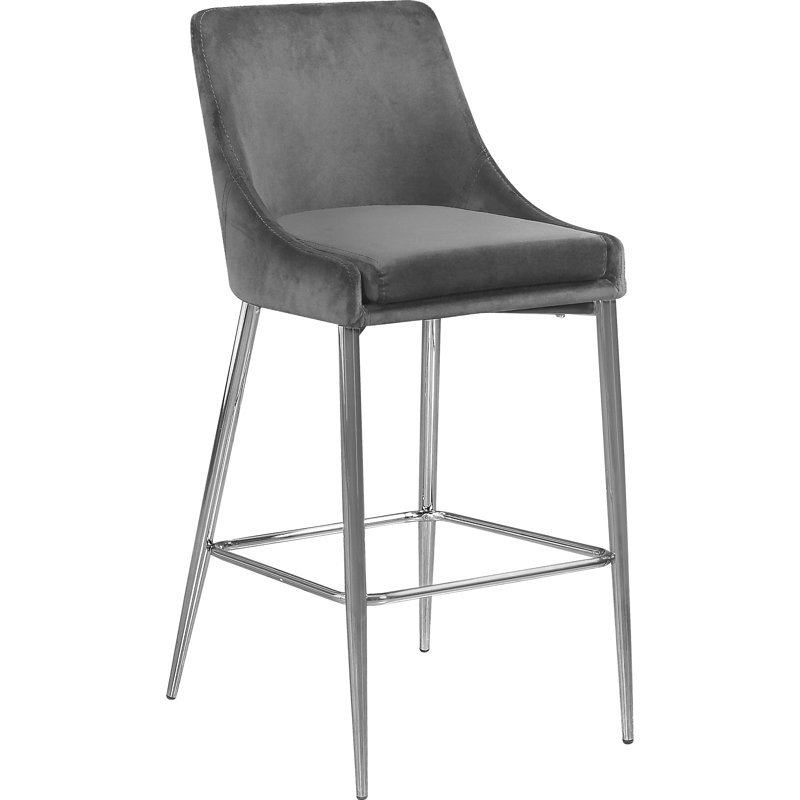 Karina 27.5" Bar Stool, Gray, Chrome