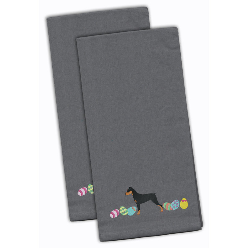 Serviette de cuisine à broderie en pinscher allemand de pâques, Gris, H 28 po x l 19 po x P 0,1 po