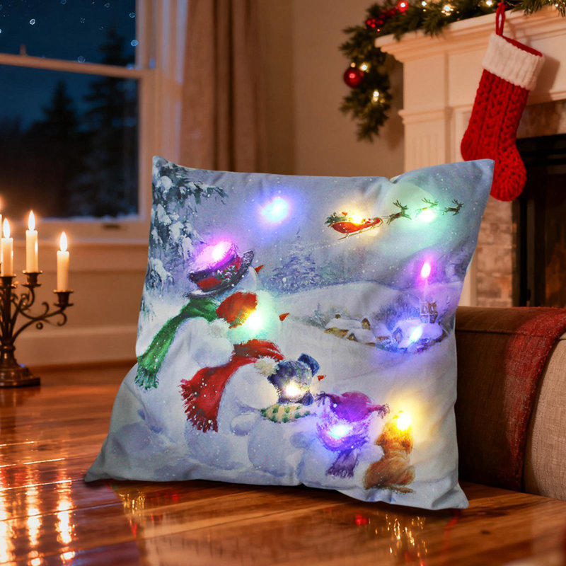 Oreillers de Noël à DEL Cadeaux des Fêtes Oreillers à DEL qui peuvent s'allumer ou rester allumé Deux modes de changement de mode Imprimé Canapé Coussins Coussins d'oreiller