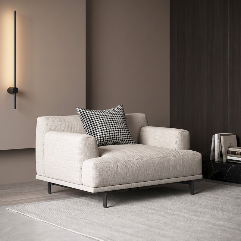 Fauteuil club moderne en coton et lin de 105 cm (41,3 po), profil bas, assise profonde de 75 cm (29,5 po) et accoudoirs larges de 20 cm (7,8 po), beige