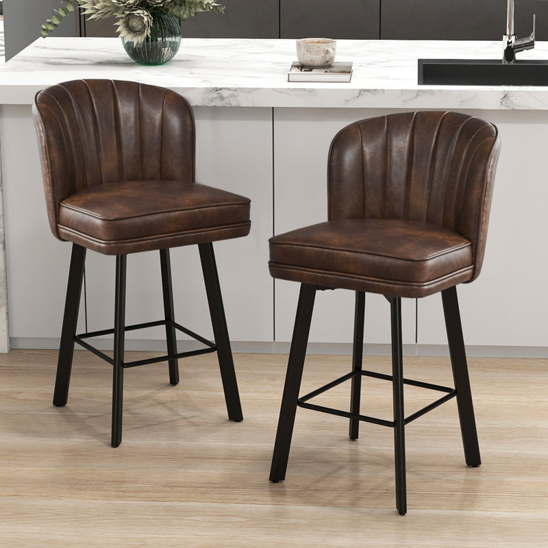 Tabourets de bar pivotants de 26 po à hauteur de comptoir avec dossier, tabourets d'îlot de cuisine avec dossier en coquille capitonné, siège rembourré et pieds en métal avec repose-pieds