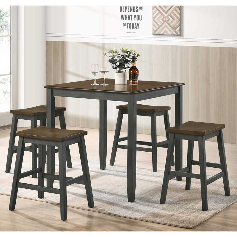 Haikey 4 - Person Four Leg Dining Set, Antique Gray, Antique Green
