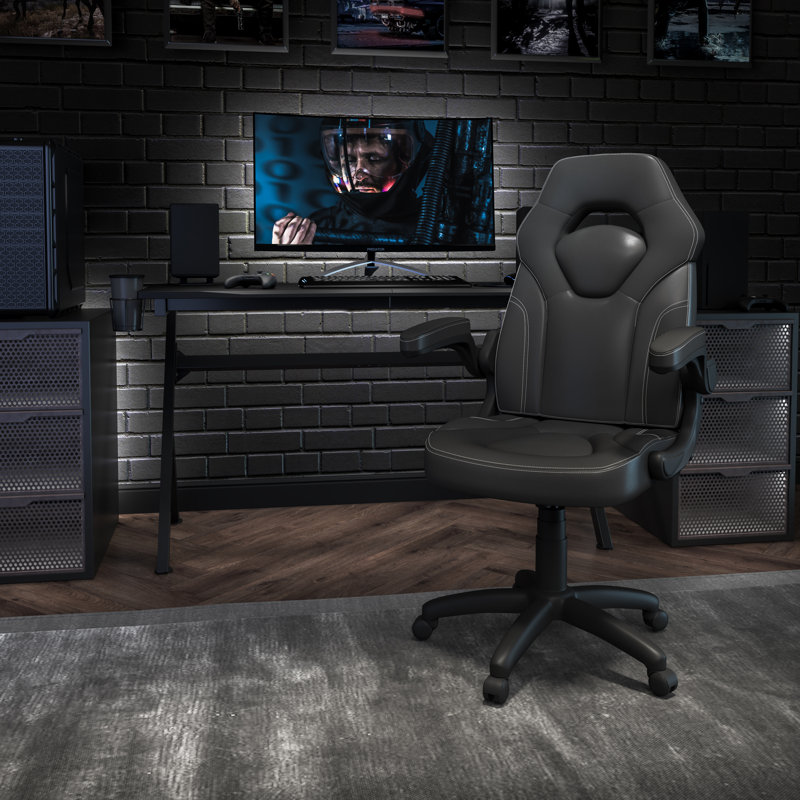 Ergonomic Adjustable Swivel Computer Gaming Chair with Flip-up Arms, Black