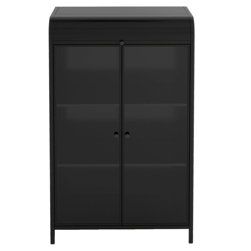 47.6" Tall Metal Storage Cabinet With Glass Doors & Flip-Top, 4-Tier Display Cabinet With Open Shelves, Freestanding Steel Sideboard Buffet For Kitchen, Living Room, Home Office