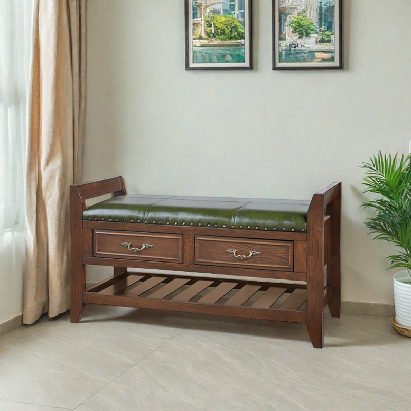 Banc de rangement pour chaussures 39,4 po avec tiroir, Vert; bois brun