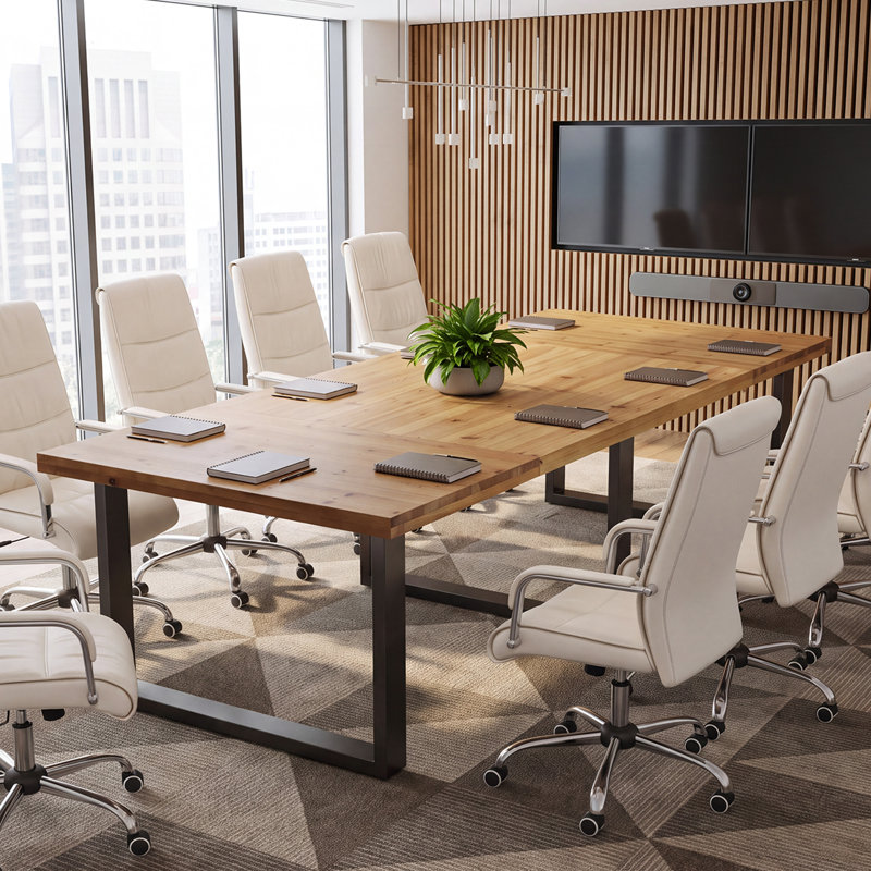 94.5" Rectangular Solid Wood Conference Table, Computer Desk for Office