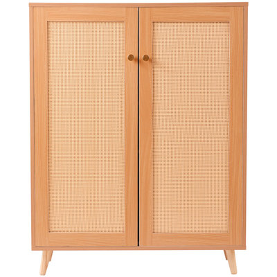 Rattan Shoe Cabinet, 5 Tiers Shoe Storage Organizer With 2 Doors And Adjustable Shelves, 40.35" Tall Rattan Shoe Storage Entryway Cabinet Ideal For Entryway, Closet, Hallway, Light Wood Colour