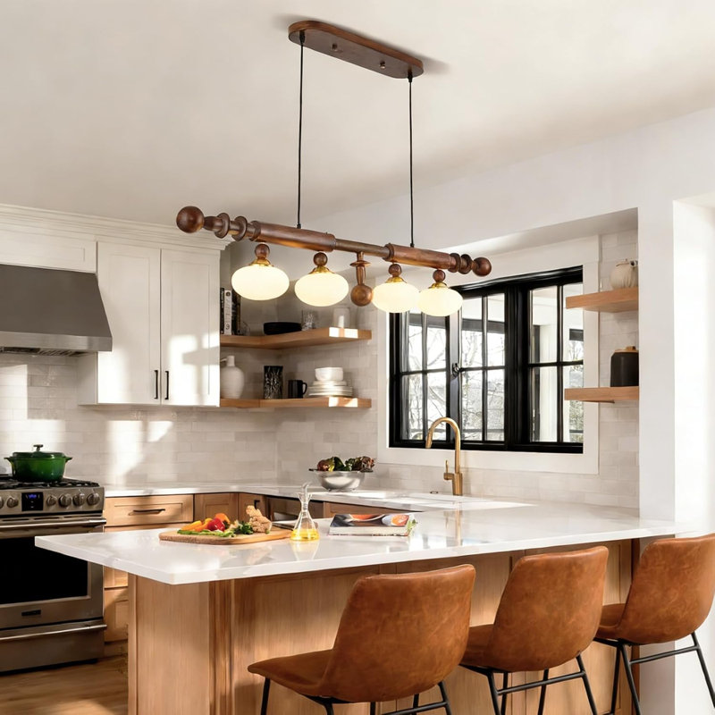 Wood And Globe Linear Chandelier
