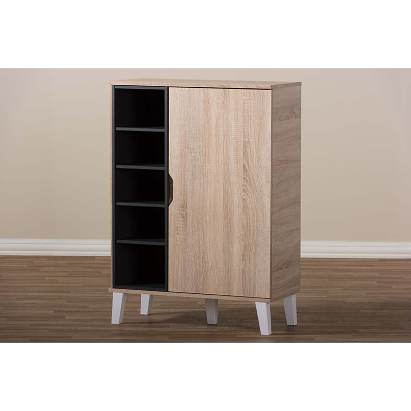 Valina 15 Pair Shoe Storage Cabinet, Light Brown/Gray, 1-Door