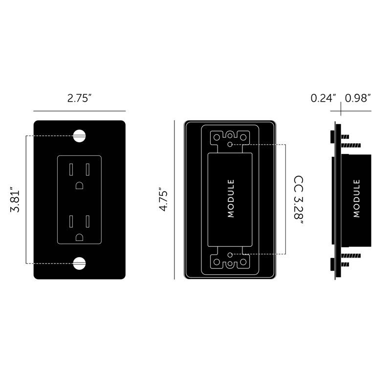 1G Duplex Outlet / Without Logo, Matte Black