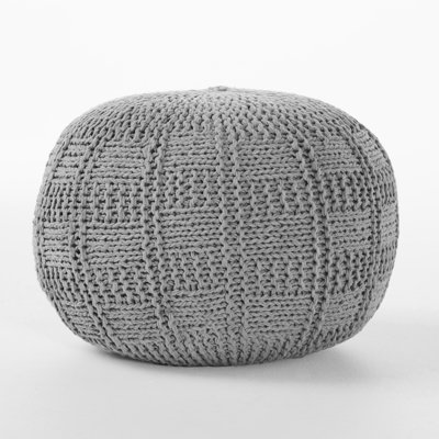 Modern Knitted Cotton Pouf, Grey, 20.56X20.56X13.68, No Assembly Required Grey Round 20X20x14, Modern, Strong And Breathable