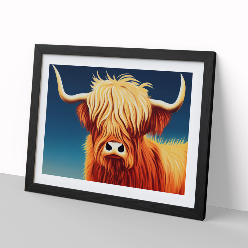 Artistic Highland Cow - Single Picture Frame Print, Black Framed, 46cm H x 64cm W x 2cm D
