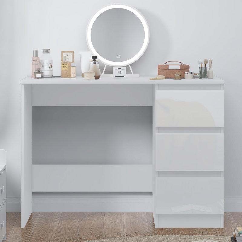 Warren 3 Drawer Dressing Table Study Desk - Modern No-Handle Design, White Gloss