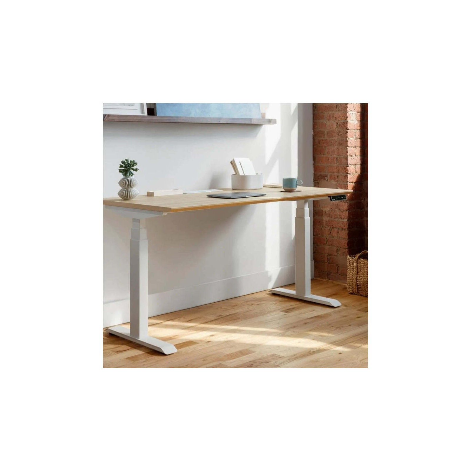 Standing Desk, Woodgrain, 52" H x 48" W x 30" D, White