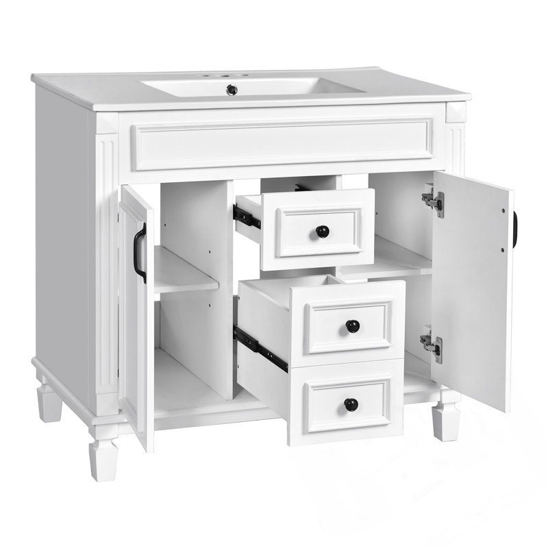 Meuble-lavabo moderne 36 po avec lavabo intégré, Blanc