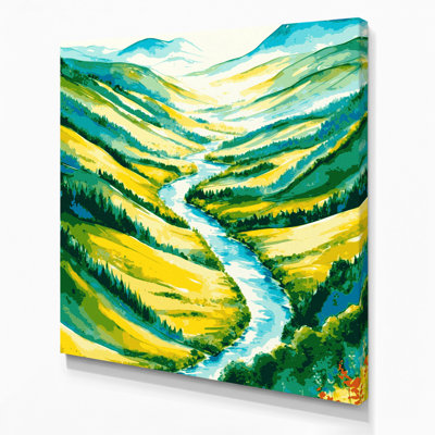 Aquarelle, paysage, toile verte, art mural