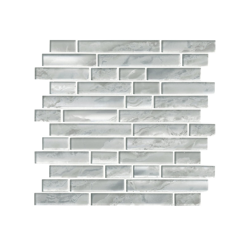 Palette Fog Interlocking 12 in. x 12 in. Glossy Glass Mosaic Wall Tile