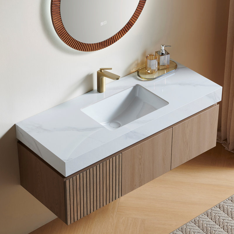 Meuble-lavabo simple en contreplaqué et en bois massif, Heidelberg, 48", Blanc de Carrare