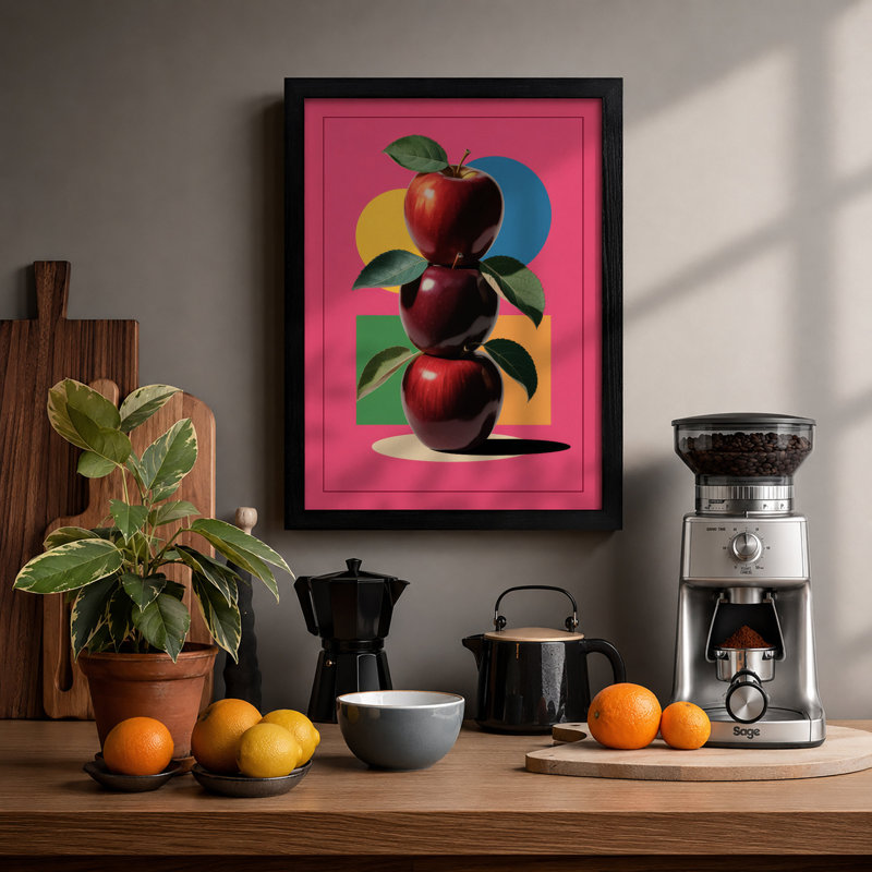 Stacked Red Apples Modern - Framed Print, Black, A3 - 42.0 x 29.7 cm