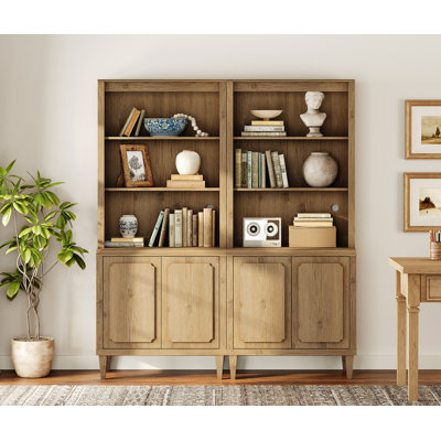 2-In-1 72.8" Tall Kitchen Pantry Cabinet, Wood Bookcase Display Cabinet With Embossed Doors And Adjustable Shelves, Mid-Century Modern Versatile Cupboard For Dining Room, Bedroom