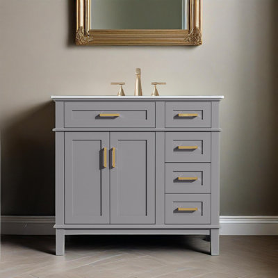 Meuble-lavabo moderne 36 po avec lavabo en céramique, portes à fermeture douce, 4 tiroirs pour le rangement