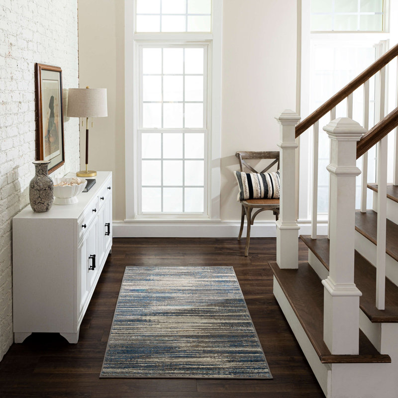 Louque Gray/Dark Blue Modern Abstract Stripe Area Rug, Rectangle 3' x 5'