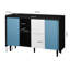 Buffet de salle à manger moderne en noir et bleu, 2 tiroirs et armoire de rangement ouverte pour la cuisine avec portes et compartiments bleus
