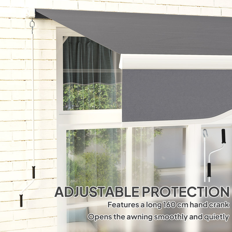 Outsunny 250 cm W x 200 cm D Polyester Retractable Patio Awning, Dark Grey