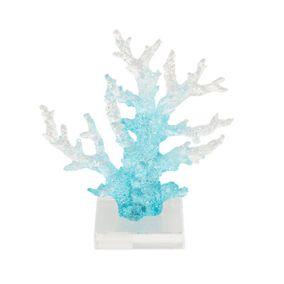 Cole And Grey Glass Ombre Coral Decorative Sculpture With Clear Square Base