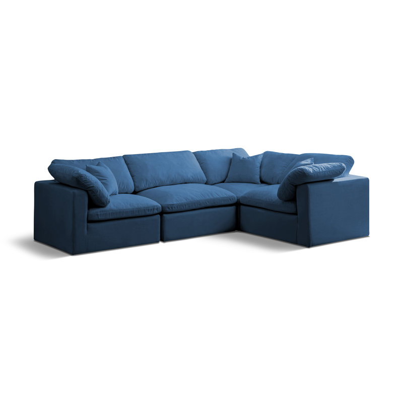 Izzybella Velvet L-Shaped Sectional Reversible, Navy Velvet